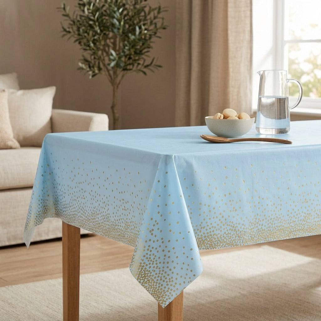 Festoon™ Plastic Holiday Party Tablecloth, styled close view