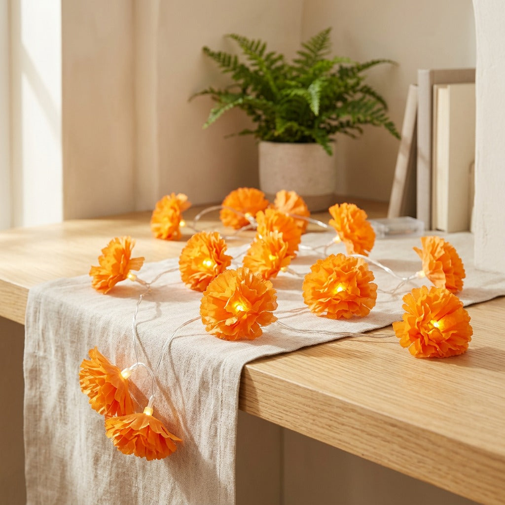 Goldglow™ Marigold LED Light String in a calm home setting