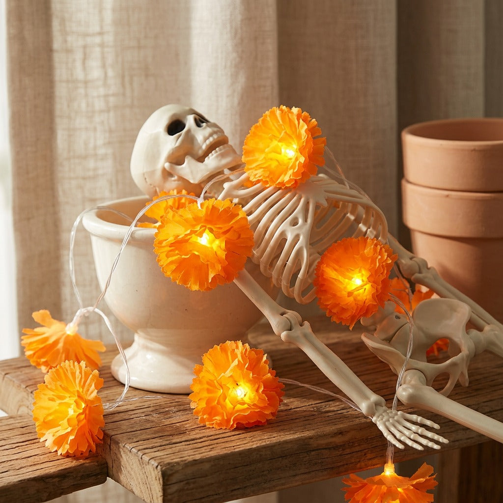 Goldglow™ Marigold LED Light String, styled close view