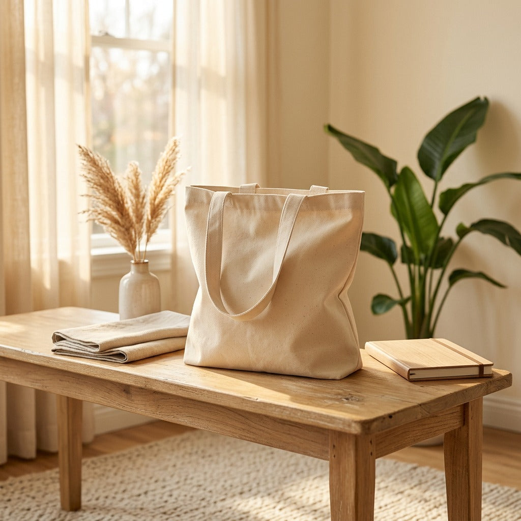 Canvascarry™ 12 Polyester Cotton Canvas Bag in a calm home setting