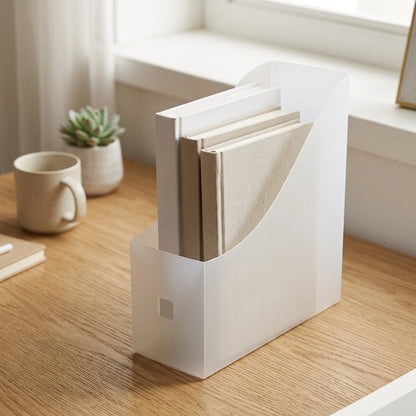 Foldbook™ Foldable Plastic Book Storage Box, styled close view
