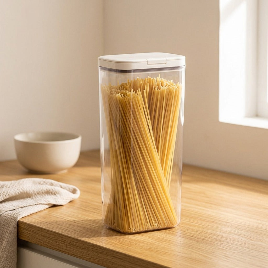 Pastakeep™ PET Plastic Noodle Storage Jar, styled close view