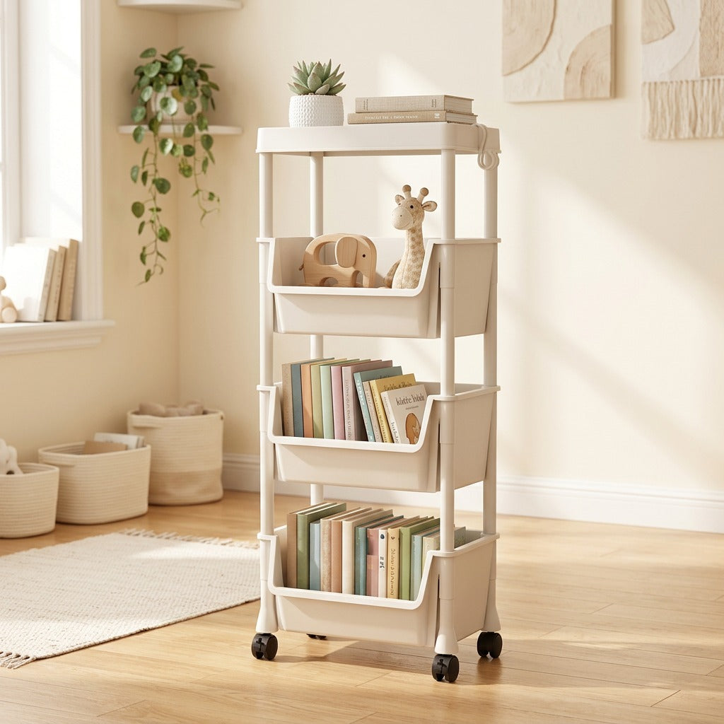 Rollrack™ Plastic Trolley Storage Rack in a calm home setting