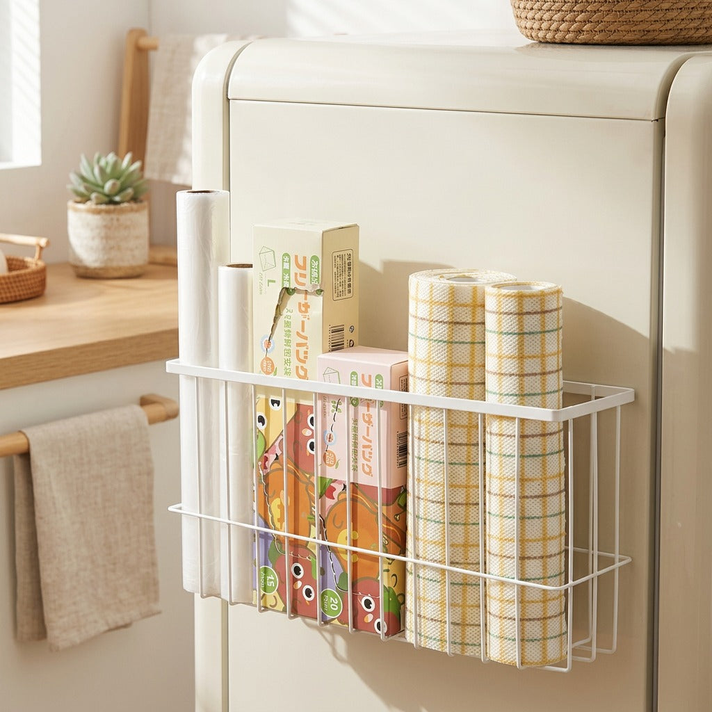Fridgelatch™ Magnetic Refrigerator Storage Rack in a calm home setting