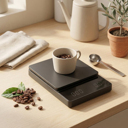 Brewscale™ 3kg Digital Coffee Scale in a calm home setting