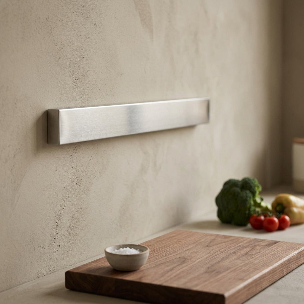 Steelmag™ 304 Stainless Steel Magnetic Knife Holder, styled close view
