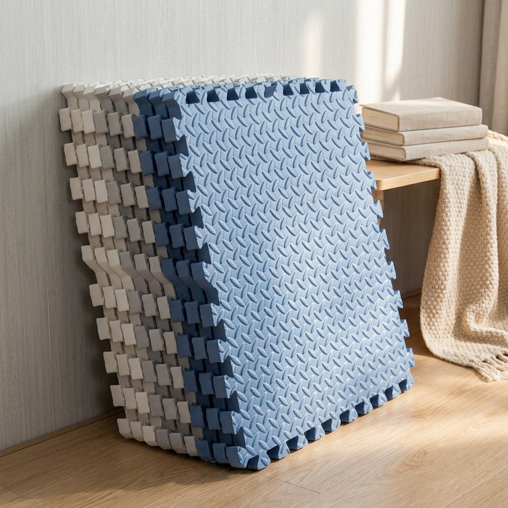 Leafcush™ EVA Foam Leaf-Patterned Floor Mat, styled close view