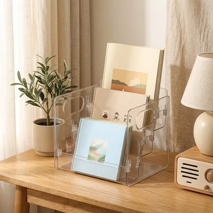 Pagehold™ Transparent PET Desktop Book Organizer in a calm home setting