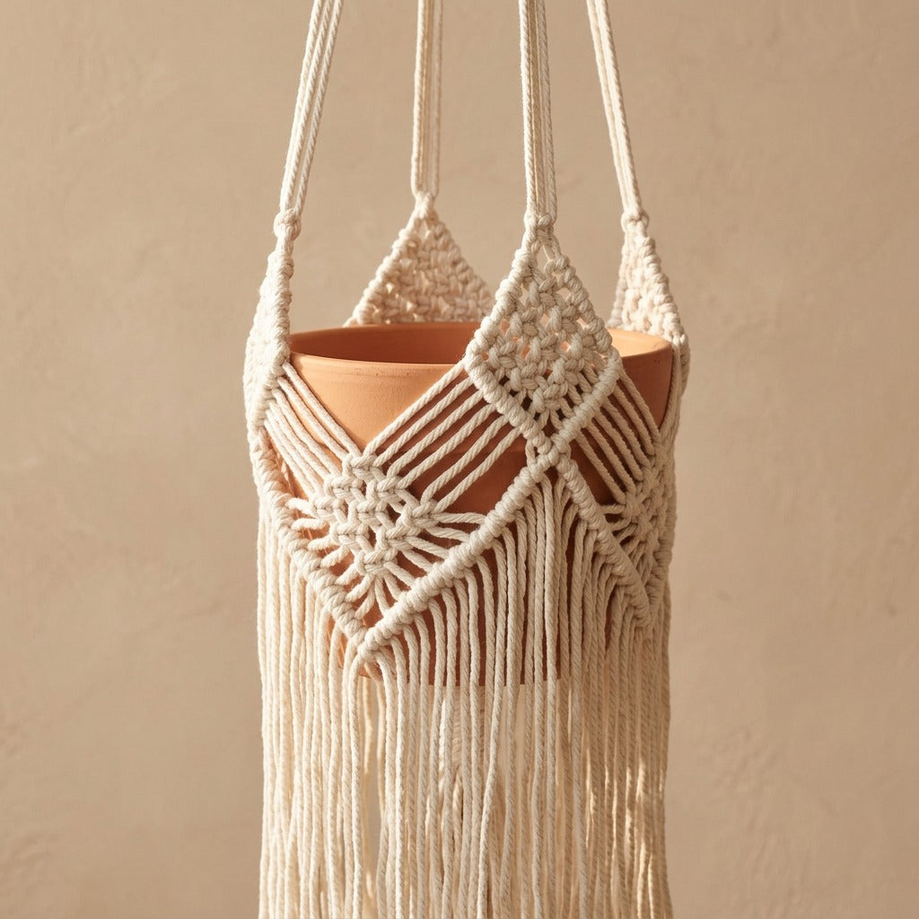 Ropeloft™ Cotton Rope Hanging Basket Net, material and detail close-up