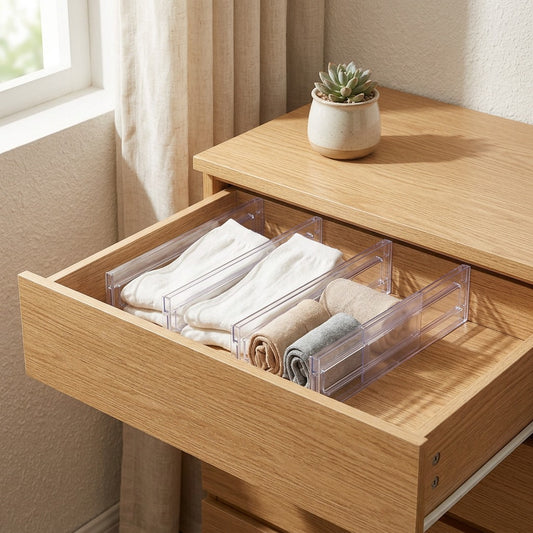 Drawerline™ PS Drawer Divider Organizer in a calm home setting
