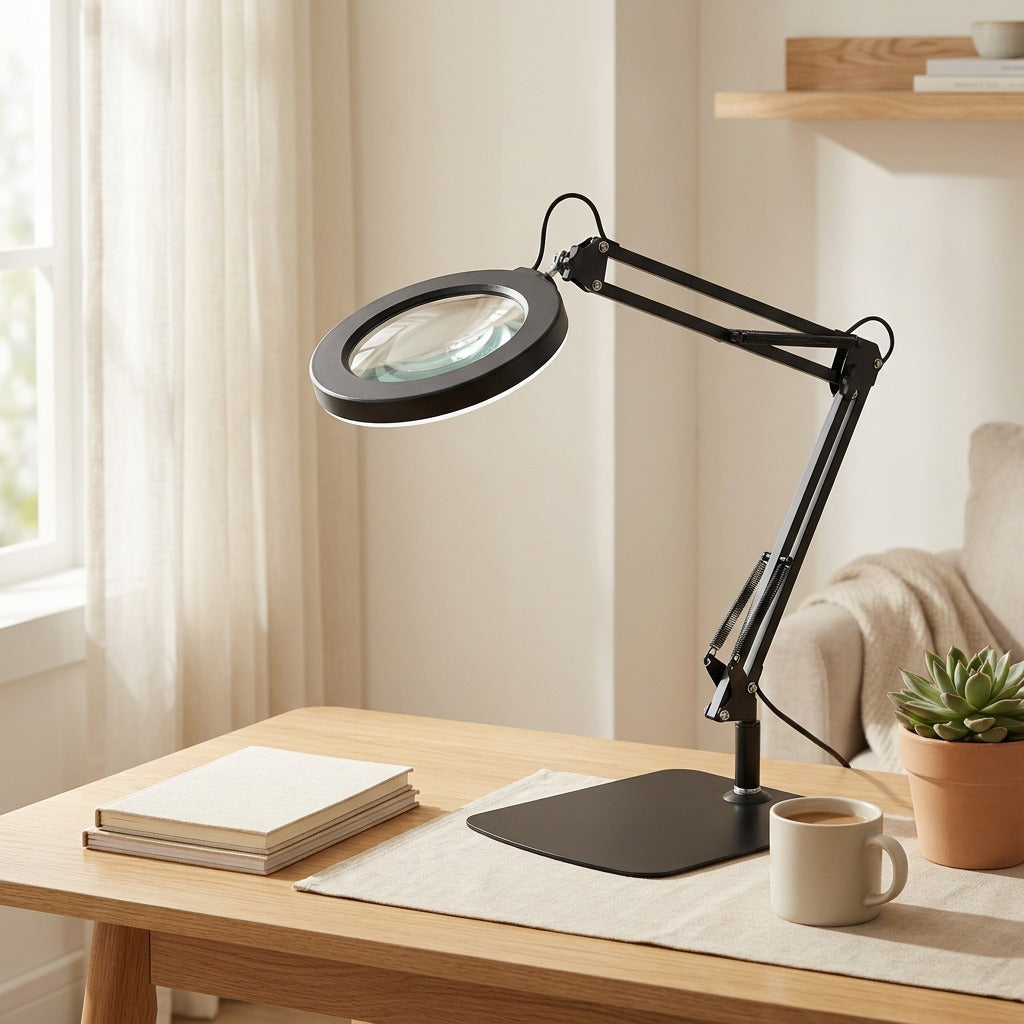 Longbeam™ Long Arm LED Table Lamp in a calm home setting