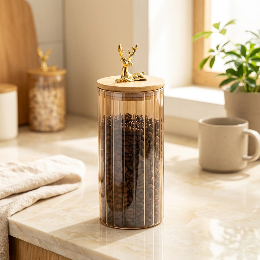 Elkkeep™ Elk-Handle Glass Storage Jar in a calm home setting