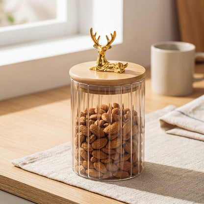 Elkkeep™ Elk-Handle Glass Storage Jar, styled close view