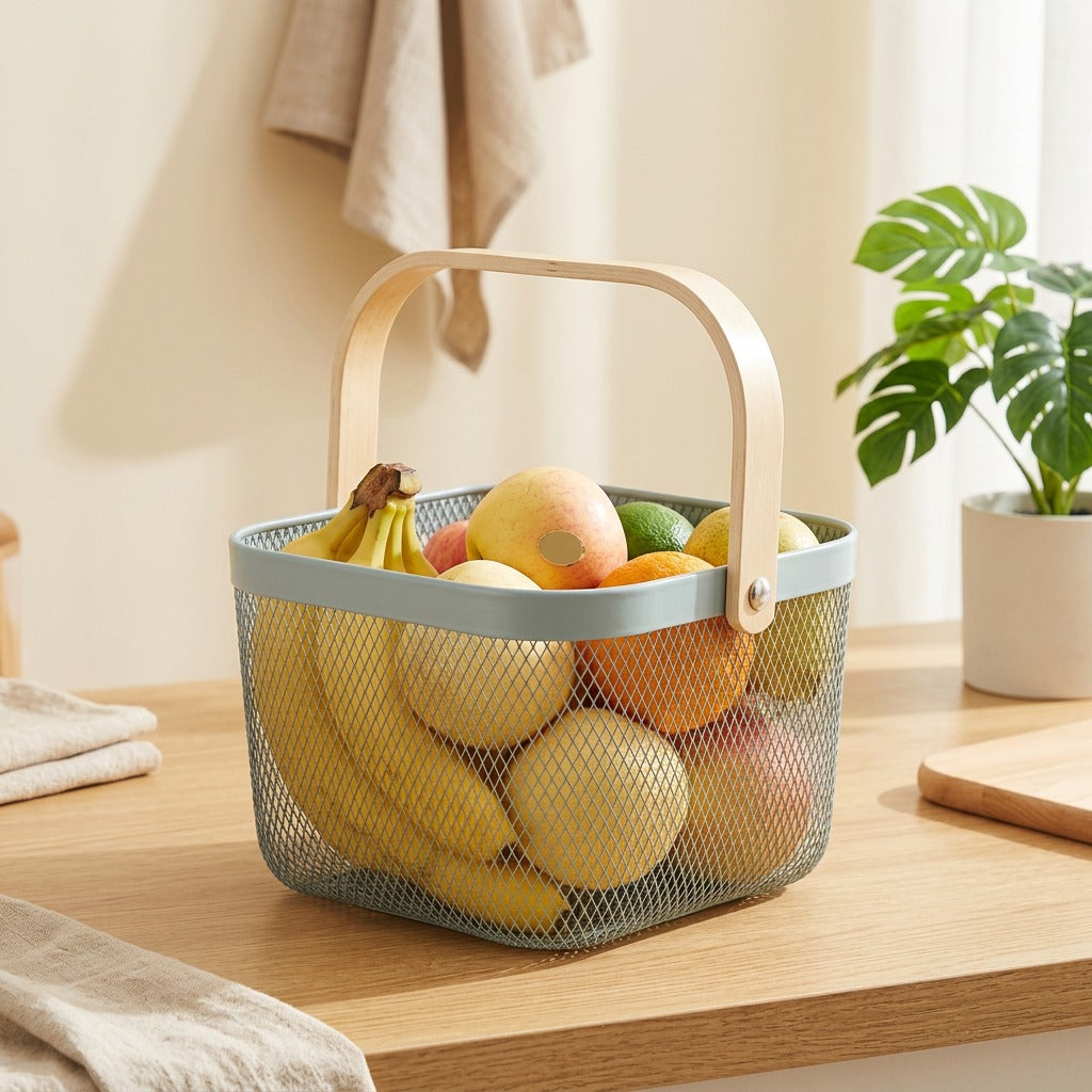 Fruitgleam™ Stainless Steel Fruit Basket in a calm home setting