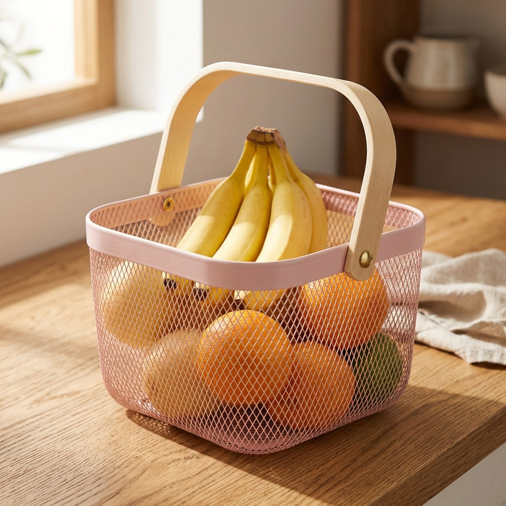 Fruitgleam™ Stainless Steel Fruit Basket, styled close view