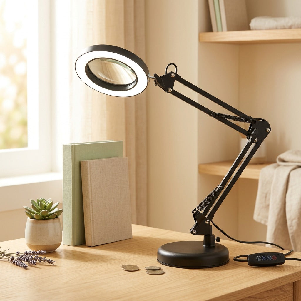 Magniglow™ LED Magnifying Desk Lamp in a calm home setting