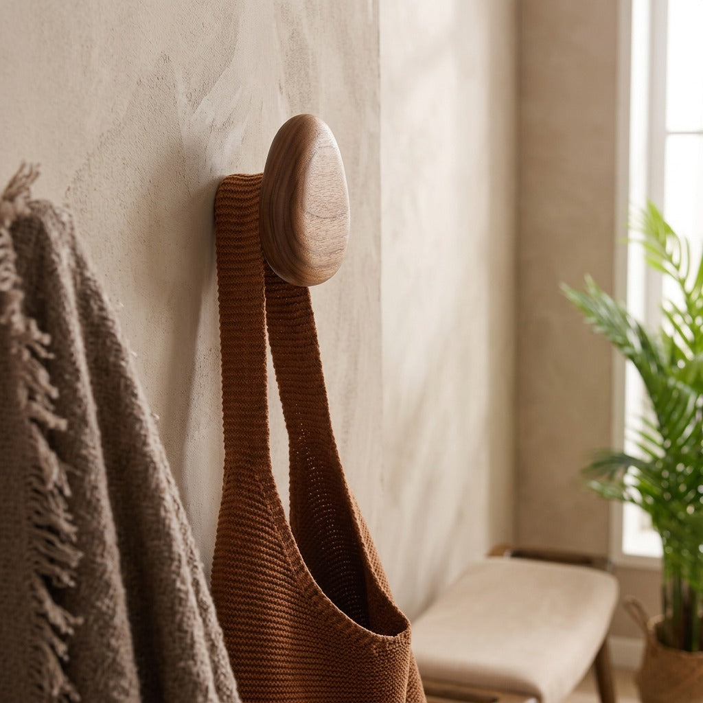 Pebblepeg™ Solid Wood Pebble Coat Hook, styled close view