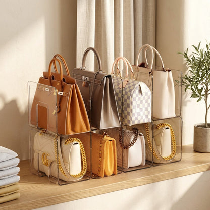 Bagperch™ Acrylic Bag Storage Rack in a calm home setting