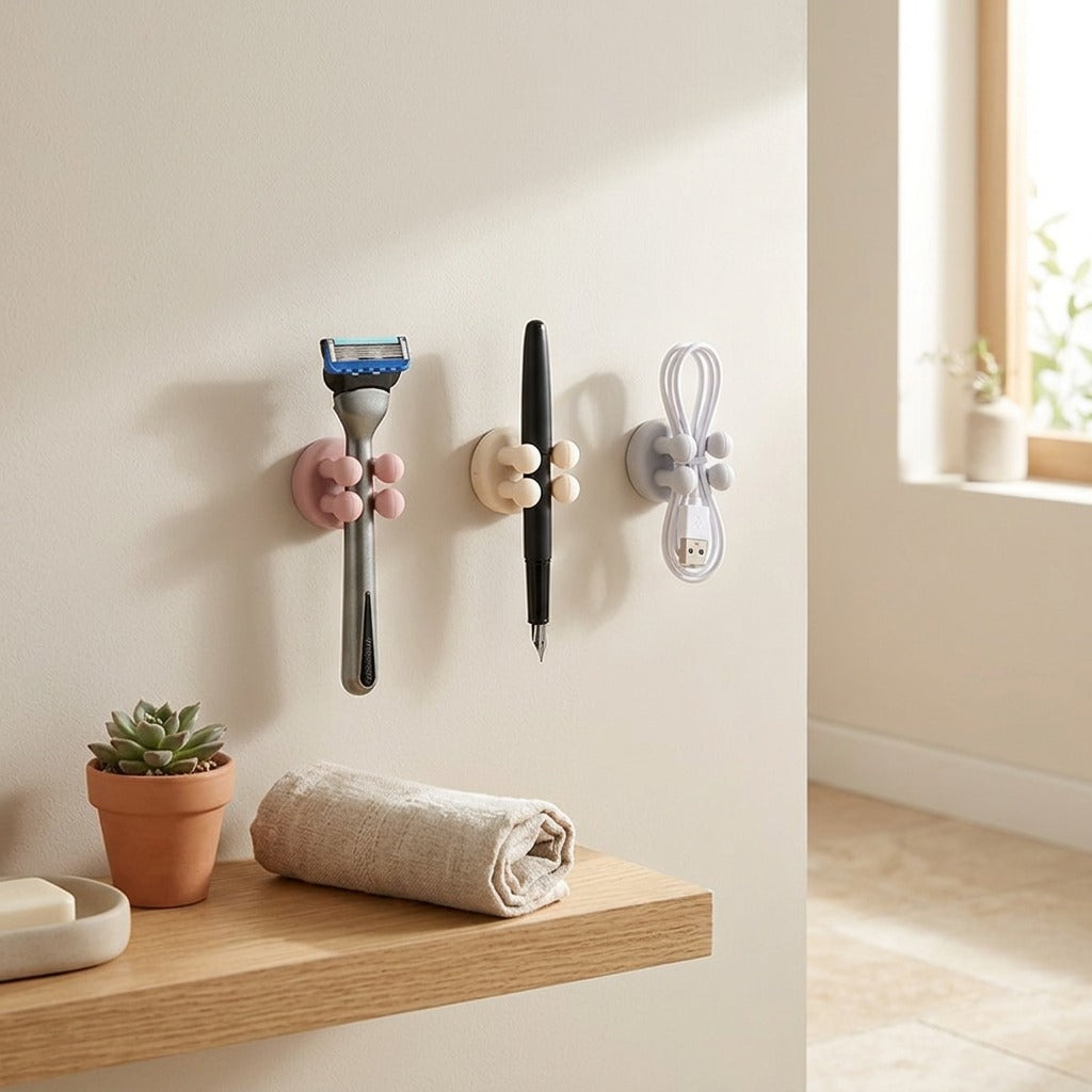 Softpeg™ 3-Pack Silicone Wall Hanging Hooks in a calm home setting