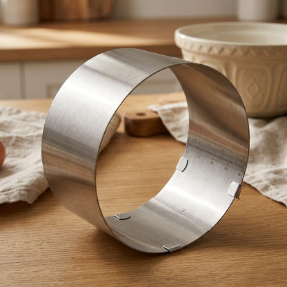 Cakebrace™ Stainless Steel Adjustable Cake Ring, styled close view