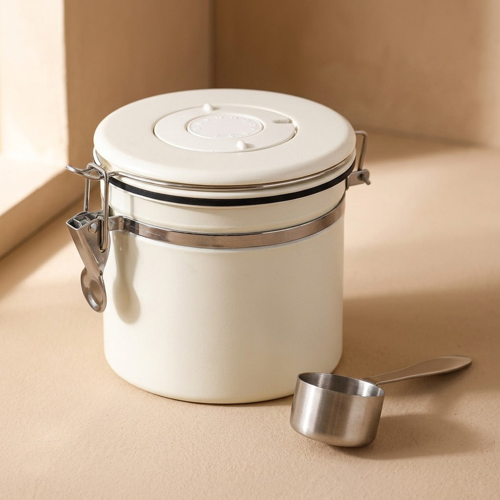 Beanlock™ 304 Stainless Steel Coffee Storage Jar, material and detail close-up