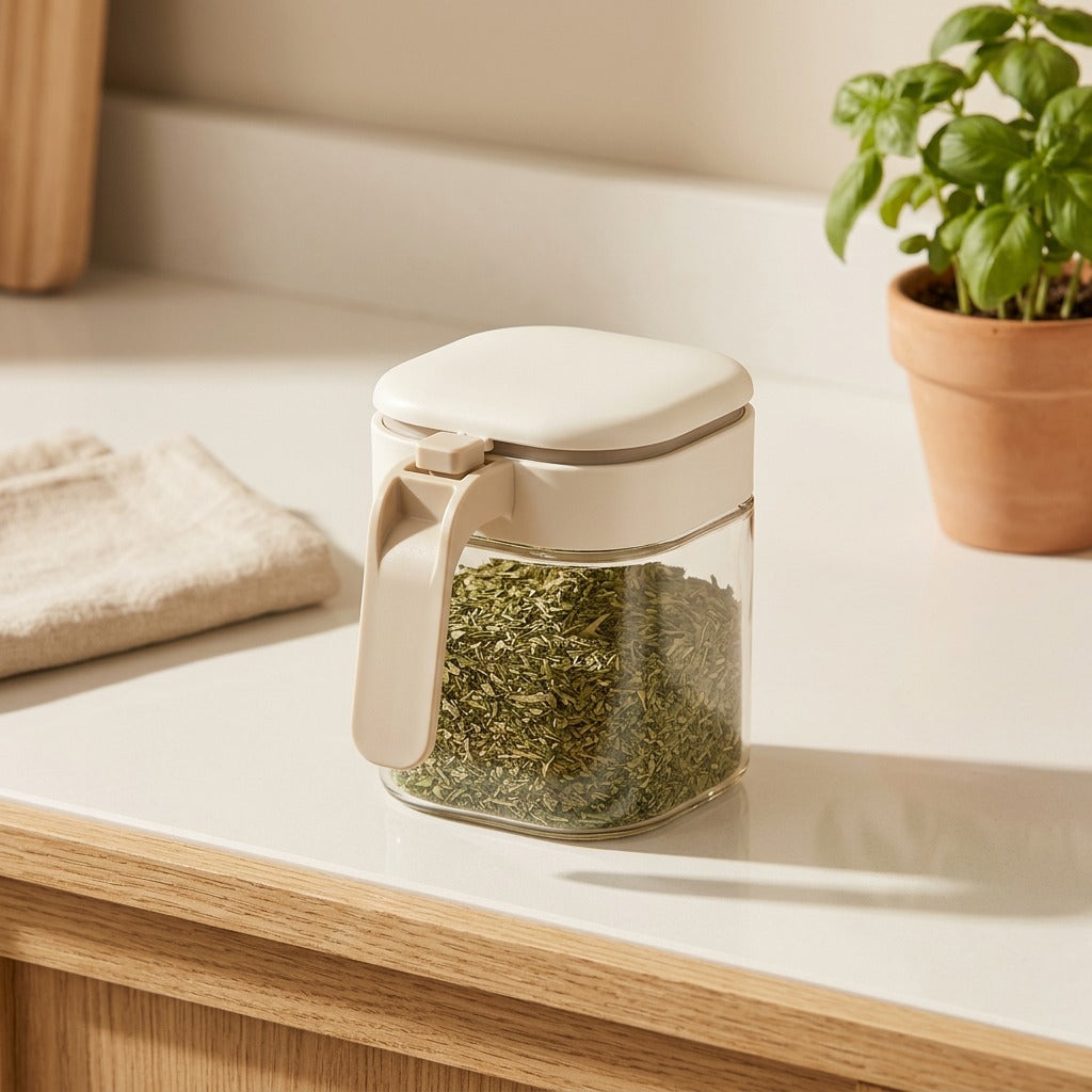 Spicecube™ Square Solid Seasoning Storage Box in a calm home setting