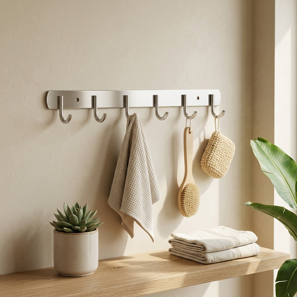 Steelpeg™ 304 Stainless Steel Wall Hook in a calm home setting