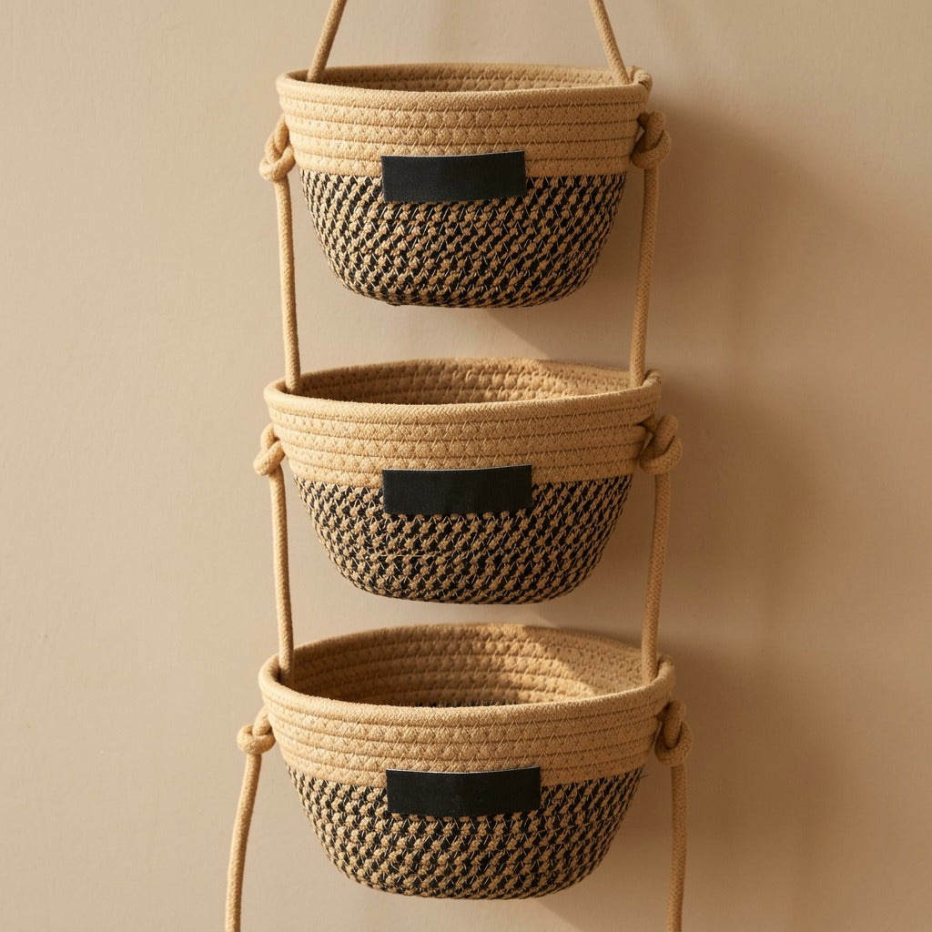 Cottonest™ Three-Layer Cotton Hanging Storage Basket, material and detail close-up