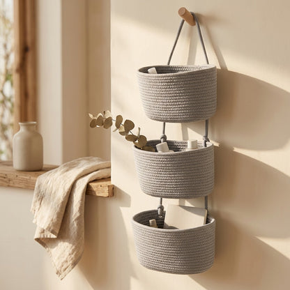Cottonest™ Three-Layer Cotton Hanging Storage Basket, styled close view