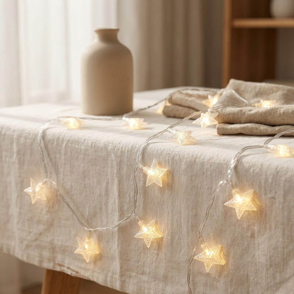 Pearlstar™ Star Light String with Pearlescent Stars, styled close view