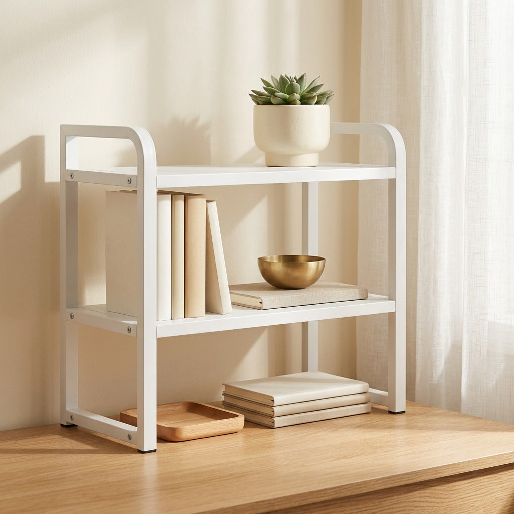 Booktier™ Desktop Bookshelf With 3 Layers in a calm home setting