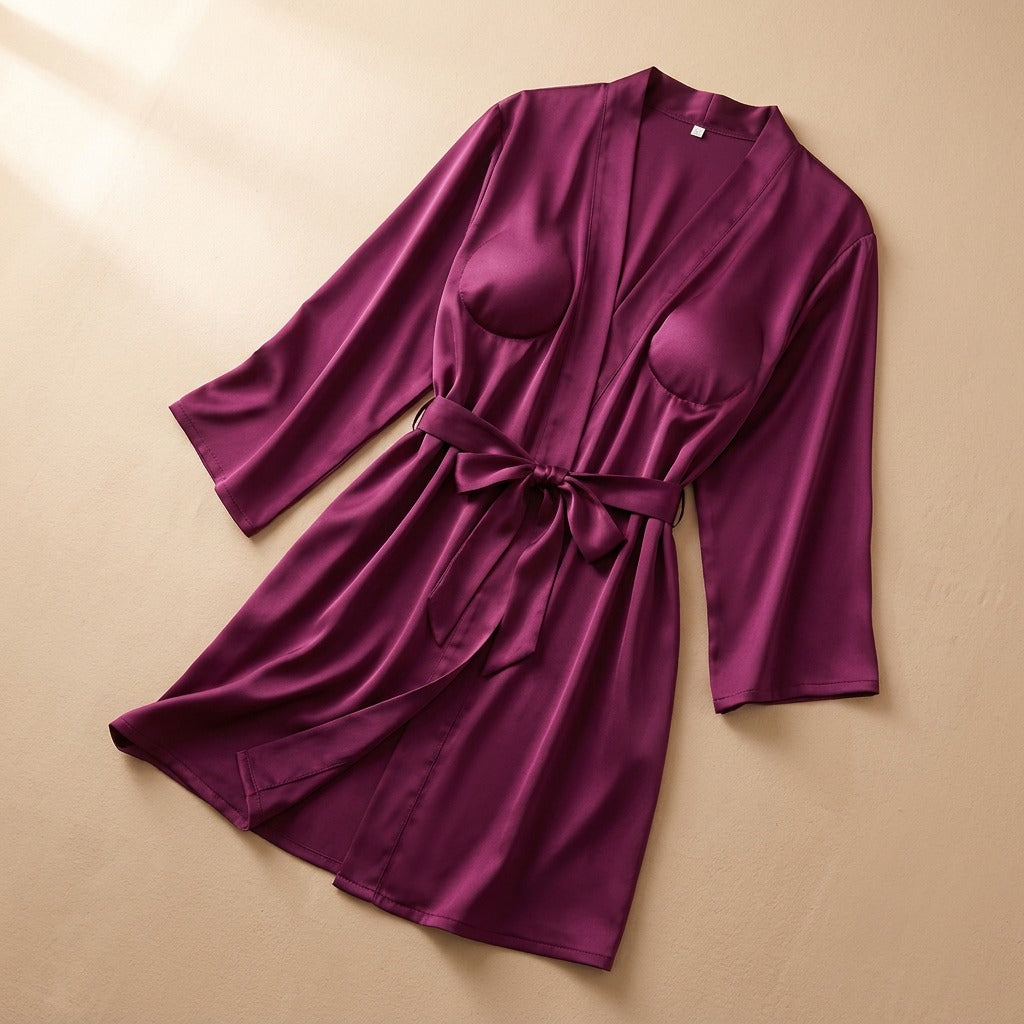 Satinsway™ Satin Ice Silk Nightgown, material and detail close-up
