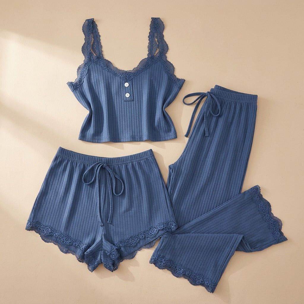 Laceease™ Lace Camisole Shorts Pajama Set, material and detail close-up