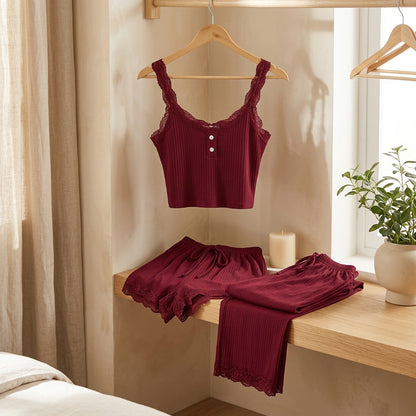 Laceease™ Lace Camisole Shorts Pajama Set in a calm home setting