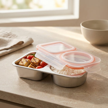 Twinkeep™ Stainless Steel Two-Compartment Storage Box, styled close view