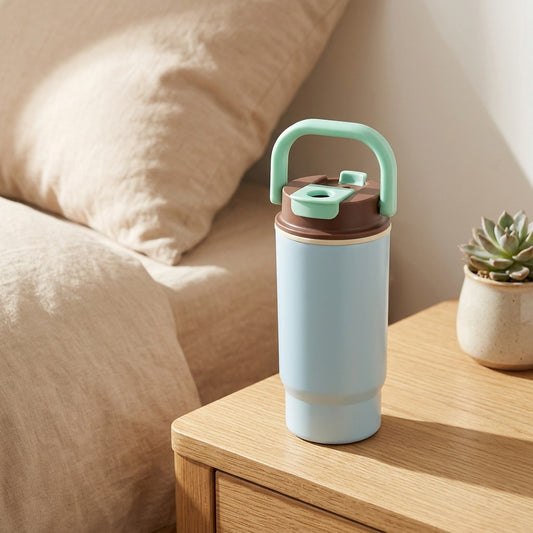 Strawwarm™ 316 Stainless Steel Thermos Cup With Straw in a calm home setting