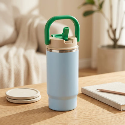 Strawwarm™ 316 Stainless Steel Thermos Cup With Straw, styled close view