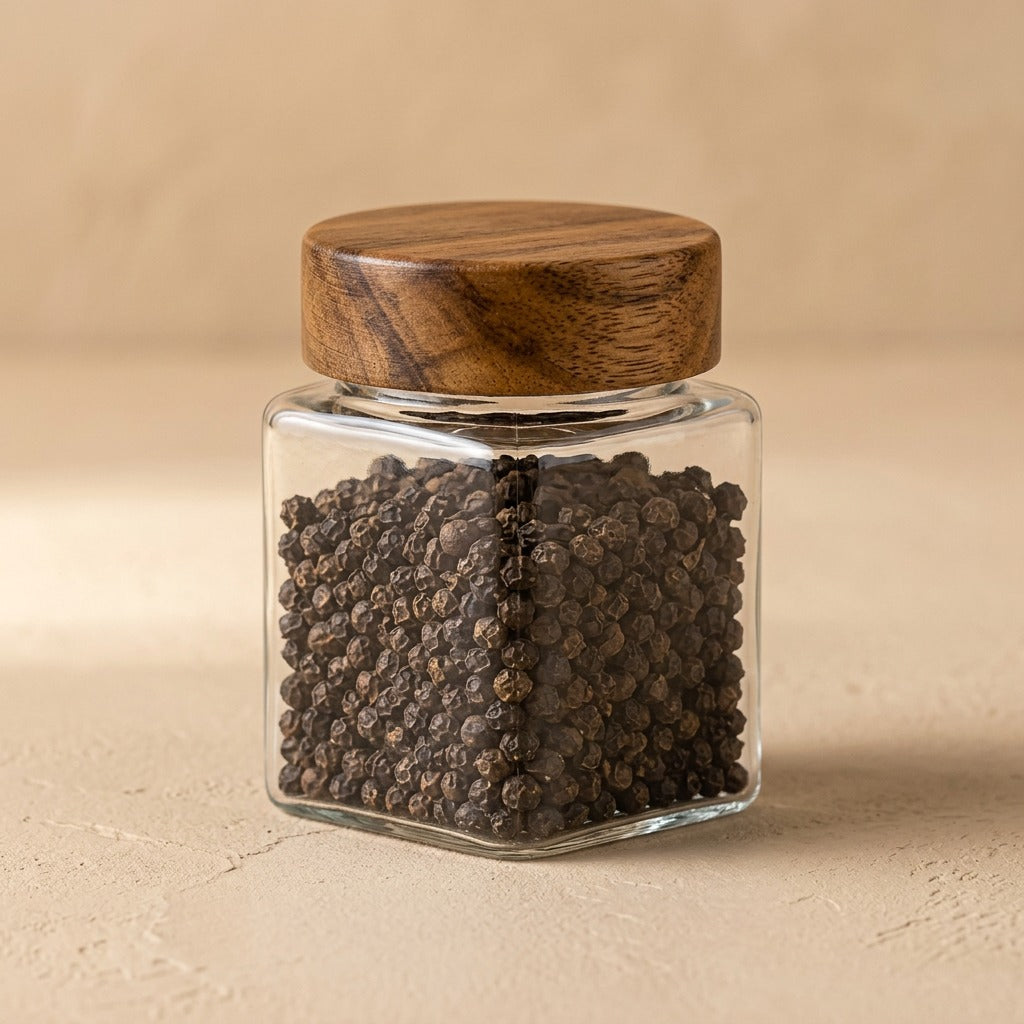 Spicesquare™ Square Glass Seasoning Jar, material and detail close-up