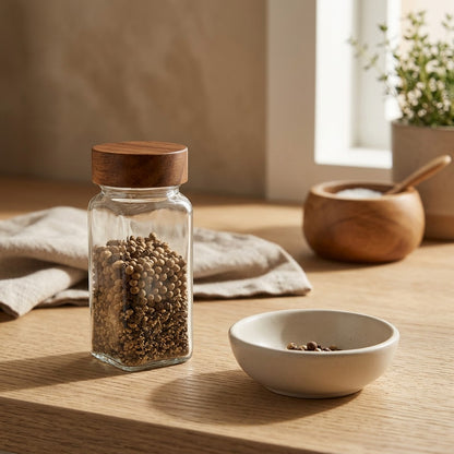 Spicesquare™ Square Glass Seasoning Jar, styled close view