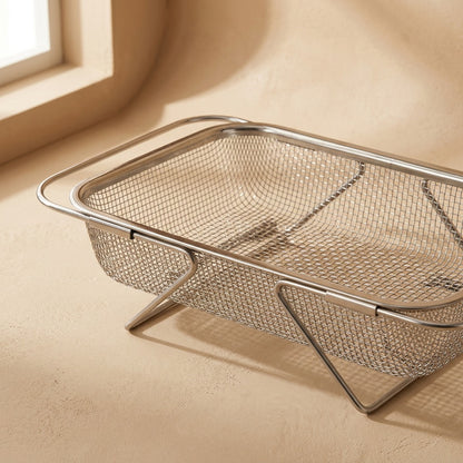 Dripcup™ Stainless Steel Sink Draining Basket, material and detail close-up