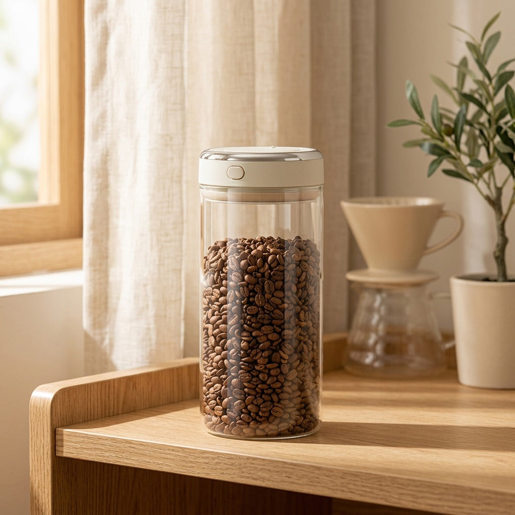 Jarlock™ Vacuum-Sealed Glass Storage Jar in a calm home setting