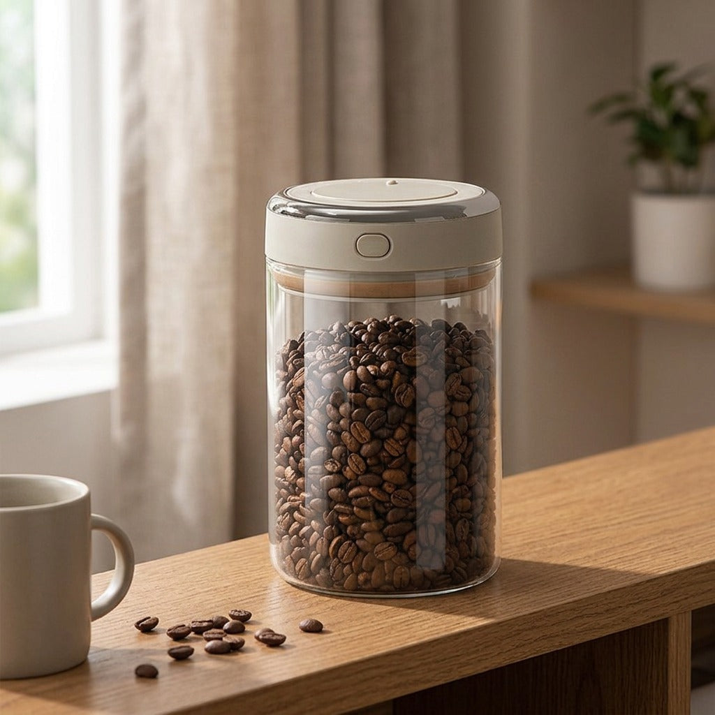 Jarlock™ Vacuum-Sealed Glass Storage Jar, styled close view