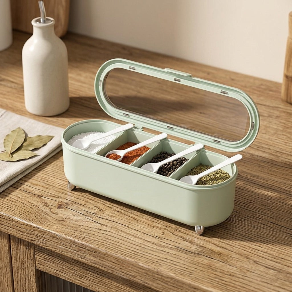 Spicequad™ Plastic Four-Compartment Seasoning Jar, styled close view