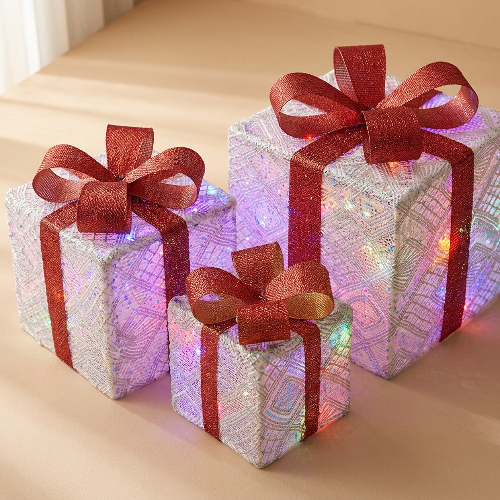Giftglow™ Christmas LED String Lights Gift Box, material and detail close-up