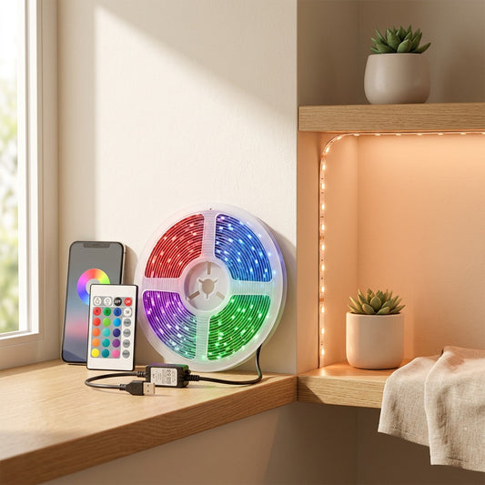 Voltstrip™ RGB 5V LED Light Strip in a calm home setting
