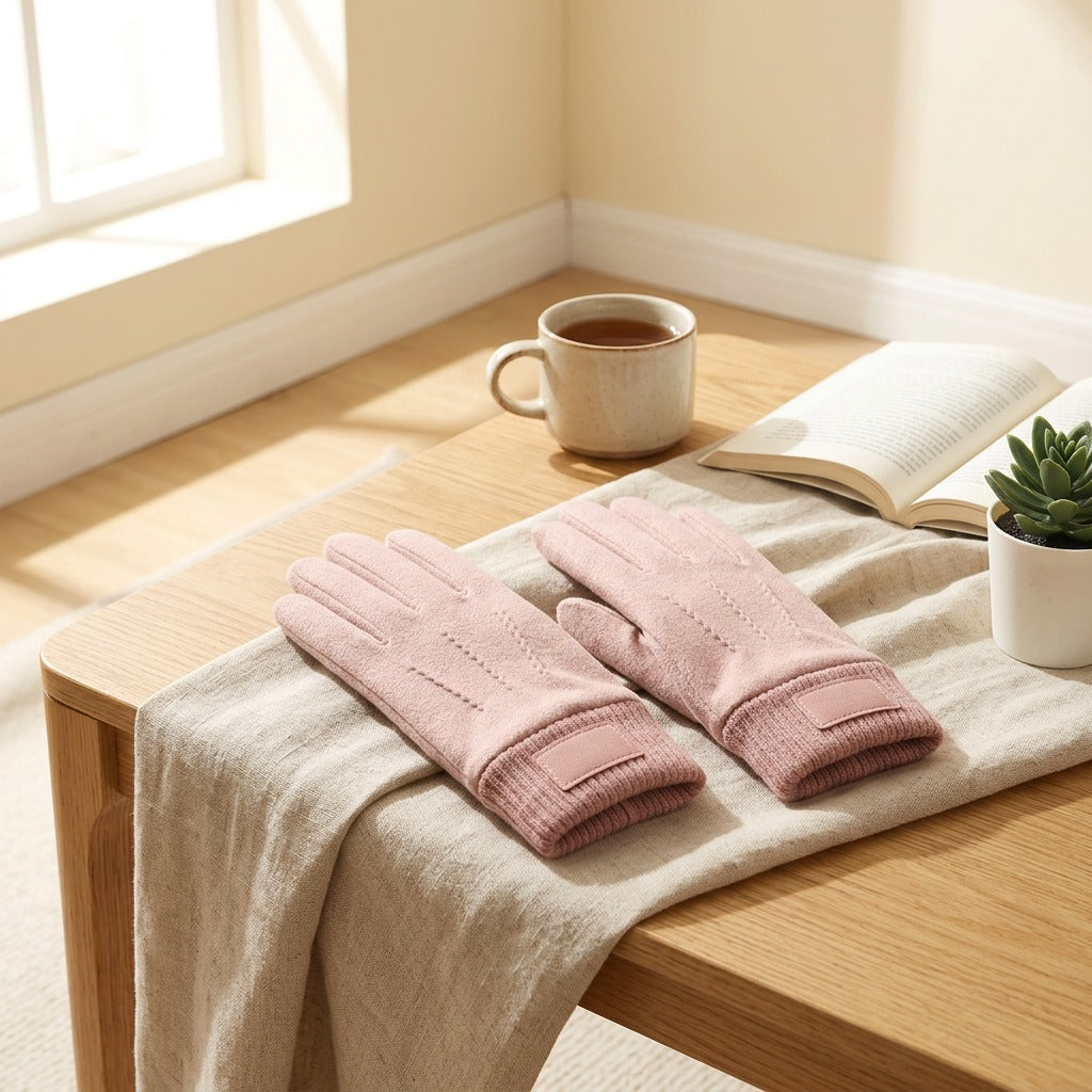 Fleecetap™ Winter Fleece-Lined Touchscreen Gloves in a calm home setting