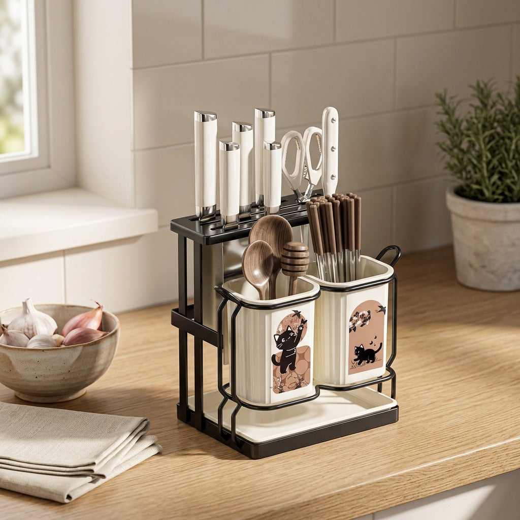 Edgestow™ Carbon Steel Kitchen Knife Storage Rack, styled close view