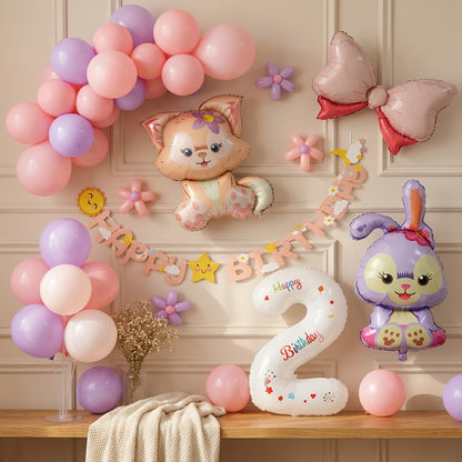 Pawpop™ Cartoon Animal Birthday Balloon Set, styled close view