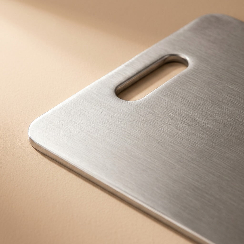 Chopsteel™ Stainless Steel Cutting Board, material and detail close-up