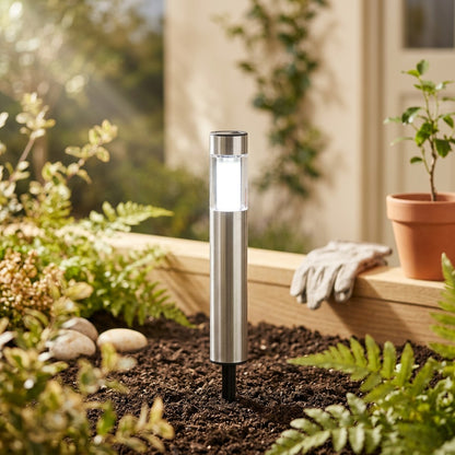 Steelray™ Solar Stainless Steel Garden Light in a calm home setting